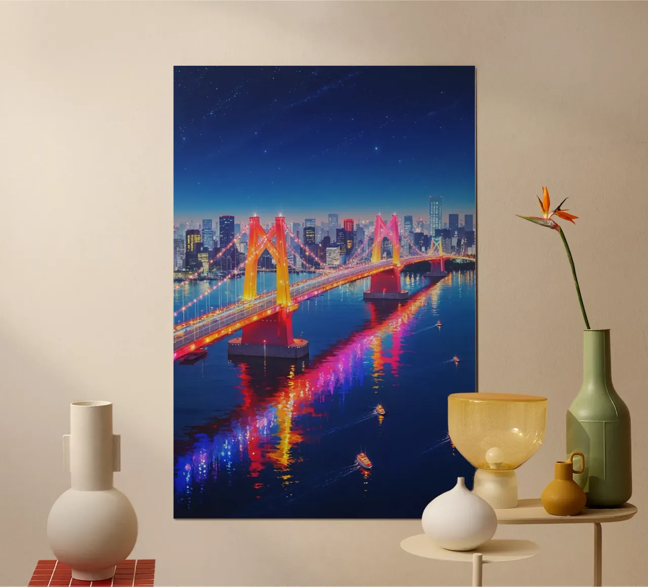 The Magic of Tokyo’s Rainbow Bridge poster con telaio in alluminio da AlbertKlee