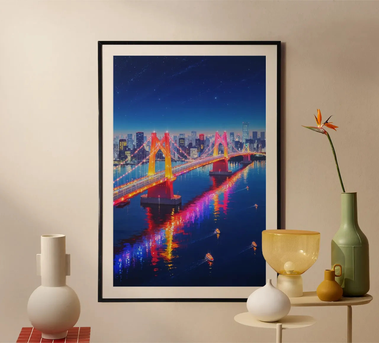 The Magic of Tokyo’s Rainbow Bridge poster con telaio in alluminio da AlbertKlee