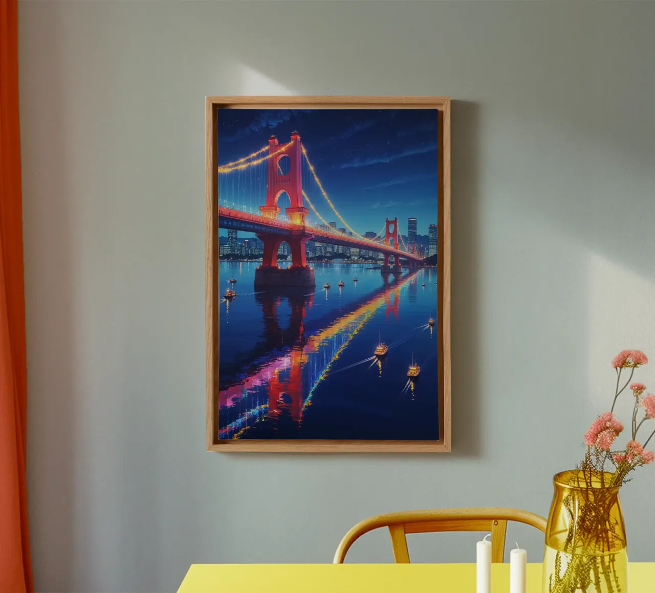 Tokyo’s Rainbow Bridge – A Symphony of Colors tela con Cornice a cassetta da AlbertKlee