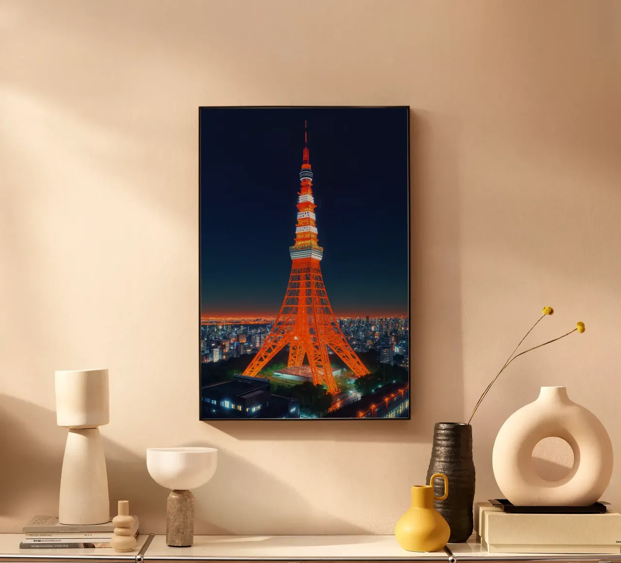 A Hyperrealistic Vision of Tokyo Tower in the Night Sky alluminio dibond da AlbertKlee