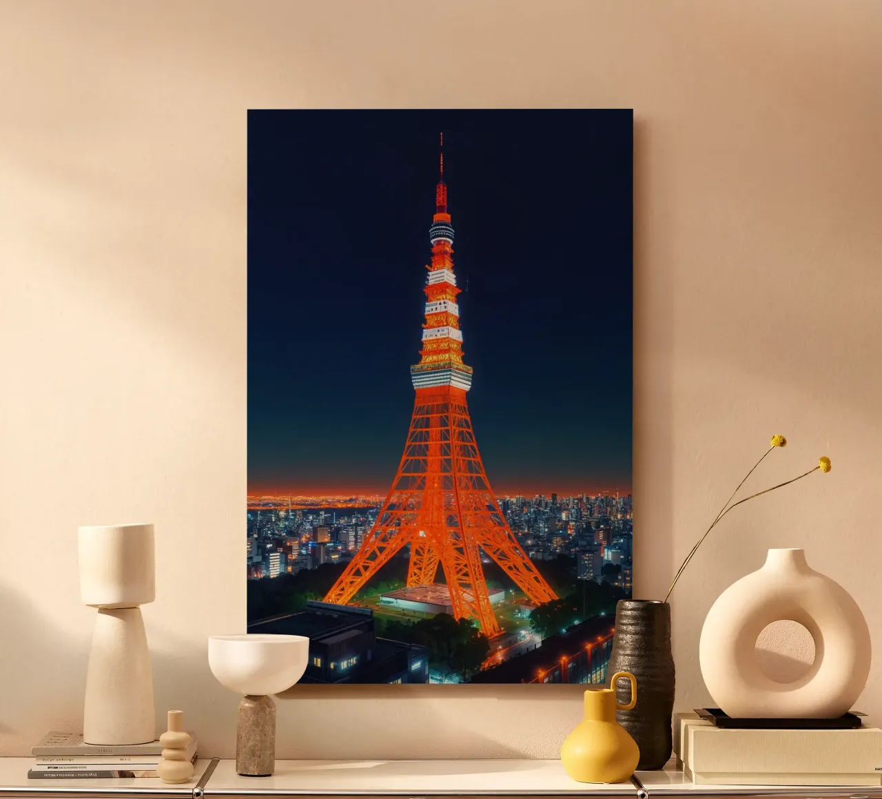 A Hyperrealistic Vision of Tokyo Tower in the Night Sky alluminio dibond da AlbertKlee