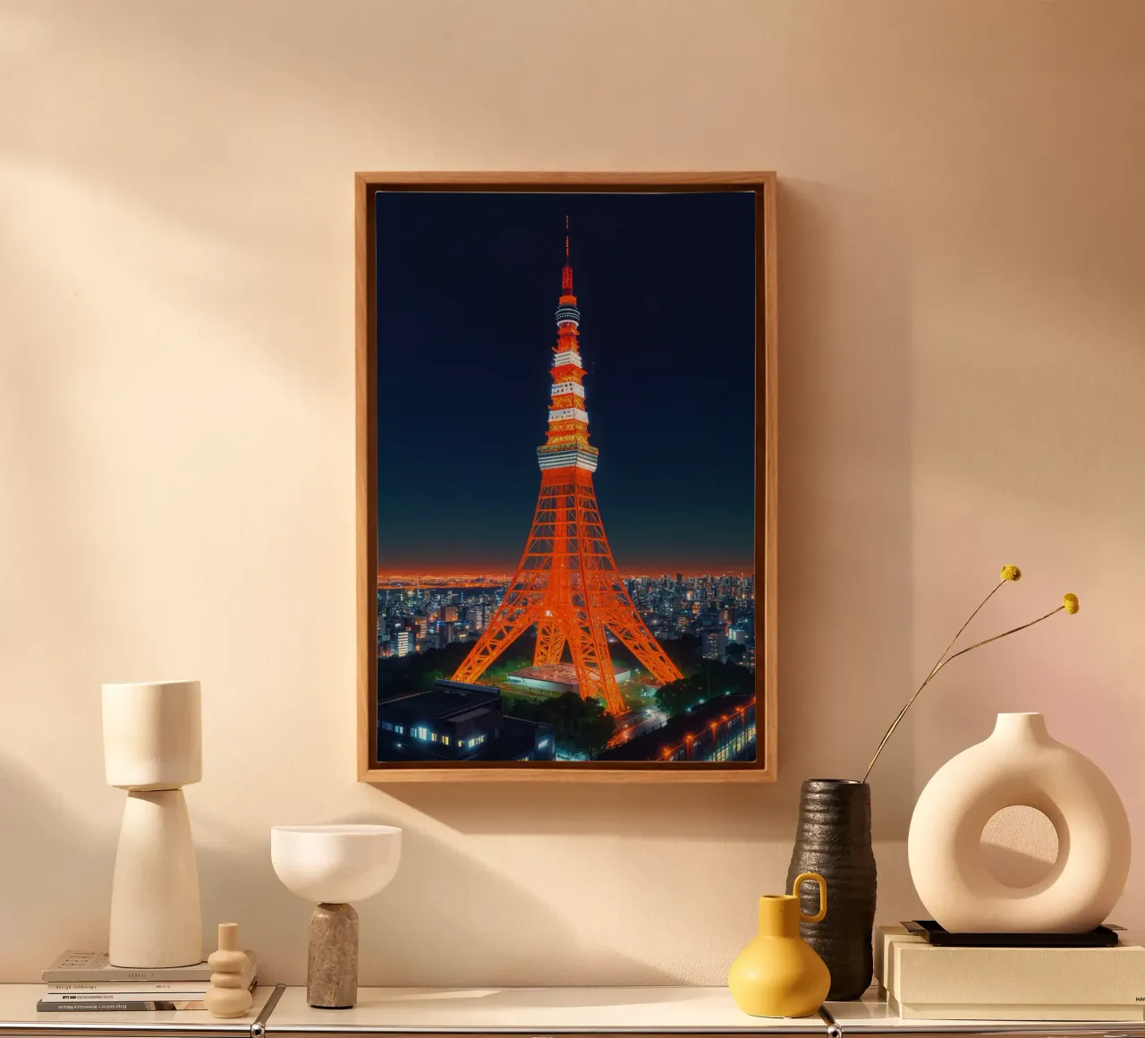 A Hyperrealistic Vision of Tokyo Tower in the Night Sky tela con Cornice a cassetta da AlbertKlee