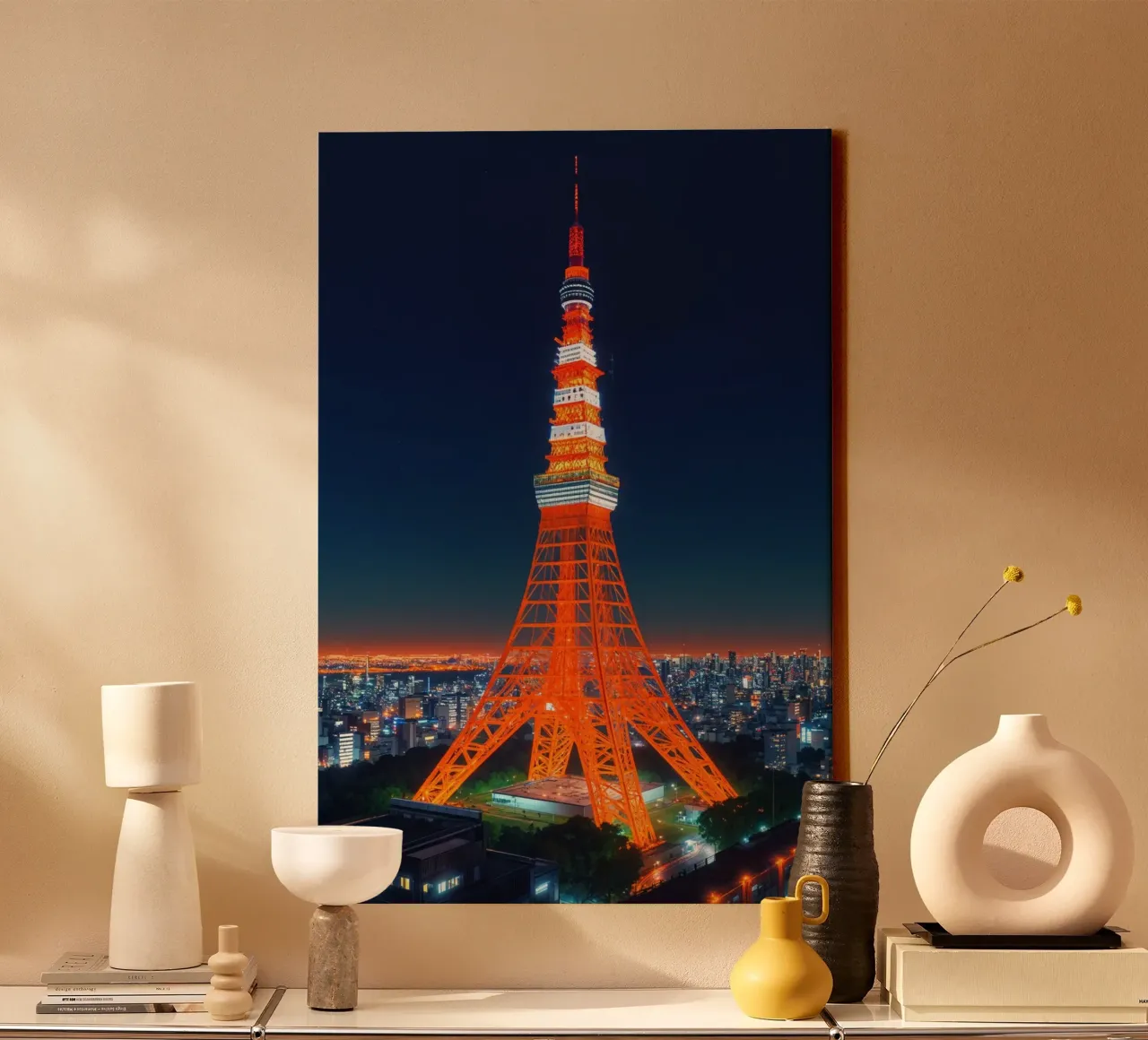 A Hyperrealistic Vision of Tokyo Tower in the Night Sky tela con Cornice a cassetta da AlbertKlee