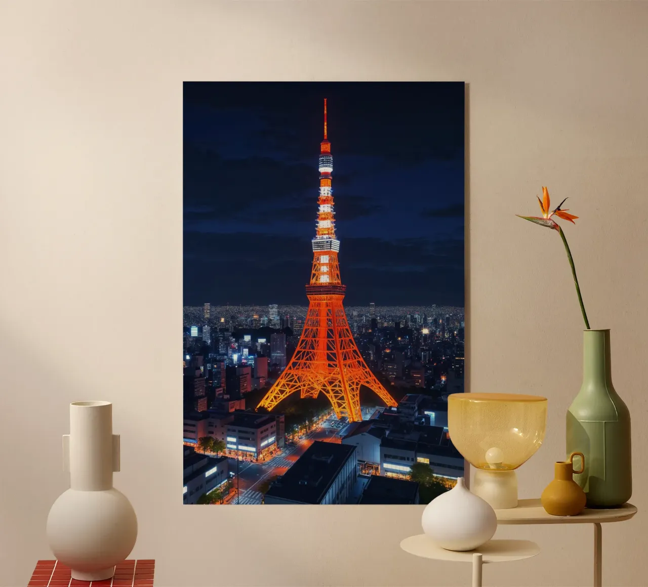Tokyo Tower’s Elegant Presence in a Hyperrealistic Cityscape plexiglass da AlbertKlee