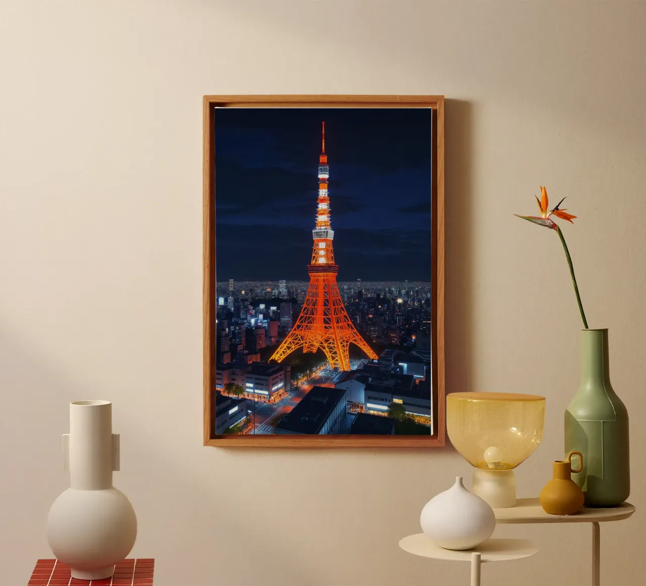 Tokyo Tower’s Elegant Presence in a Hyperrealistic Cityscape tela da AlbertKlee