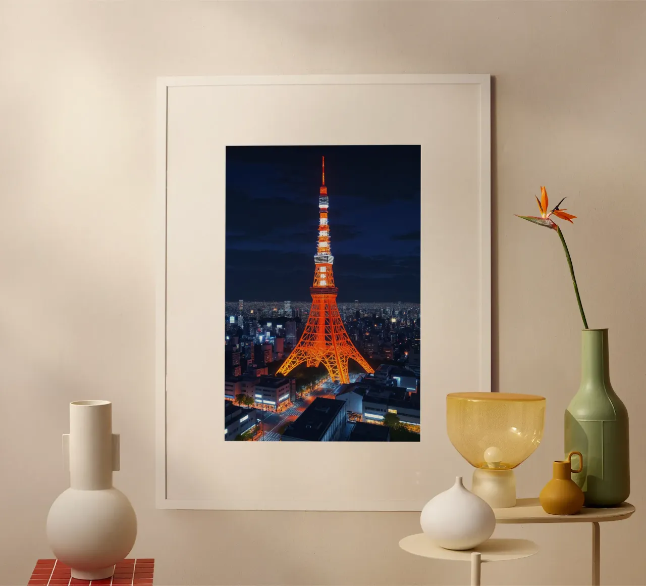 Tokyo Tower’s Elegant Presence in a Hyperrealistic Cityscape carta hahnemühle da AlbertKlee