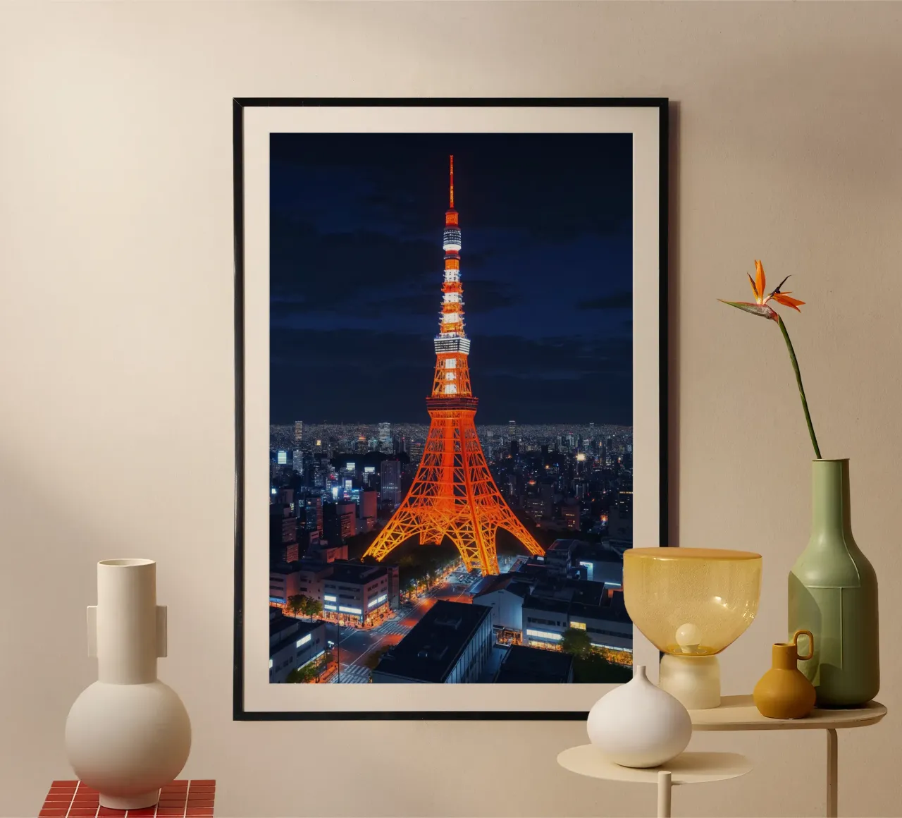 Tokyo Tower’s Elegant Presence in a Hyperrealistic Cityscape carta hahnemühle da AlbertKlee