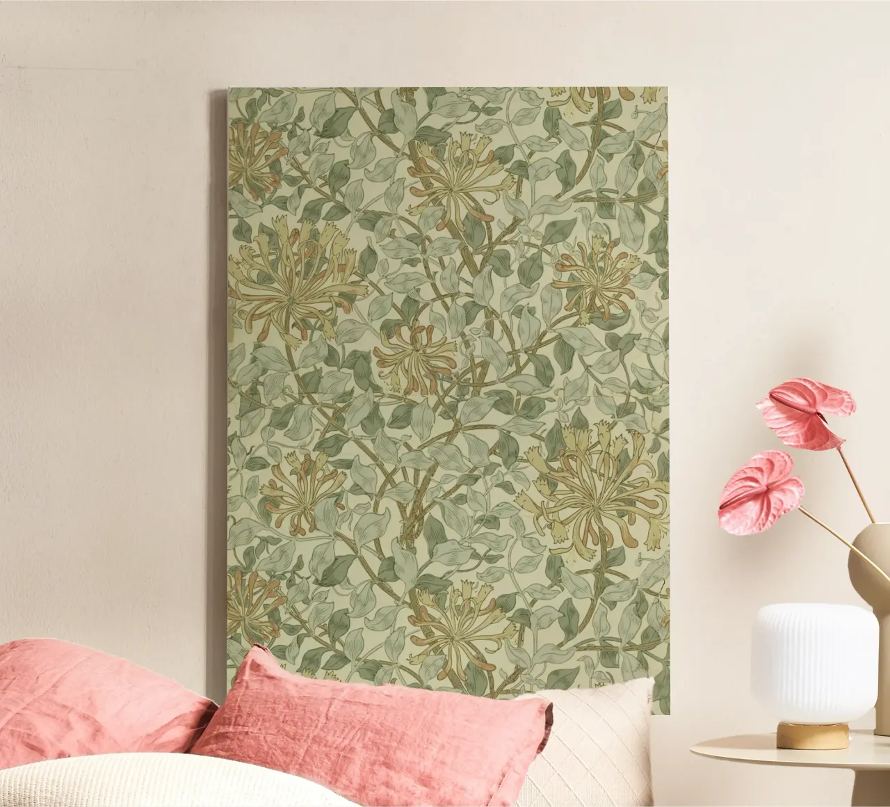 William Morris - Honeysuckle pattern canvas with Floater frame by William Store