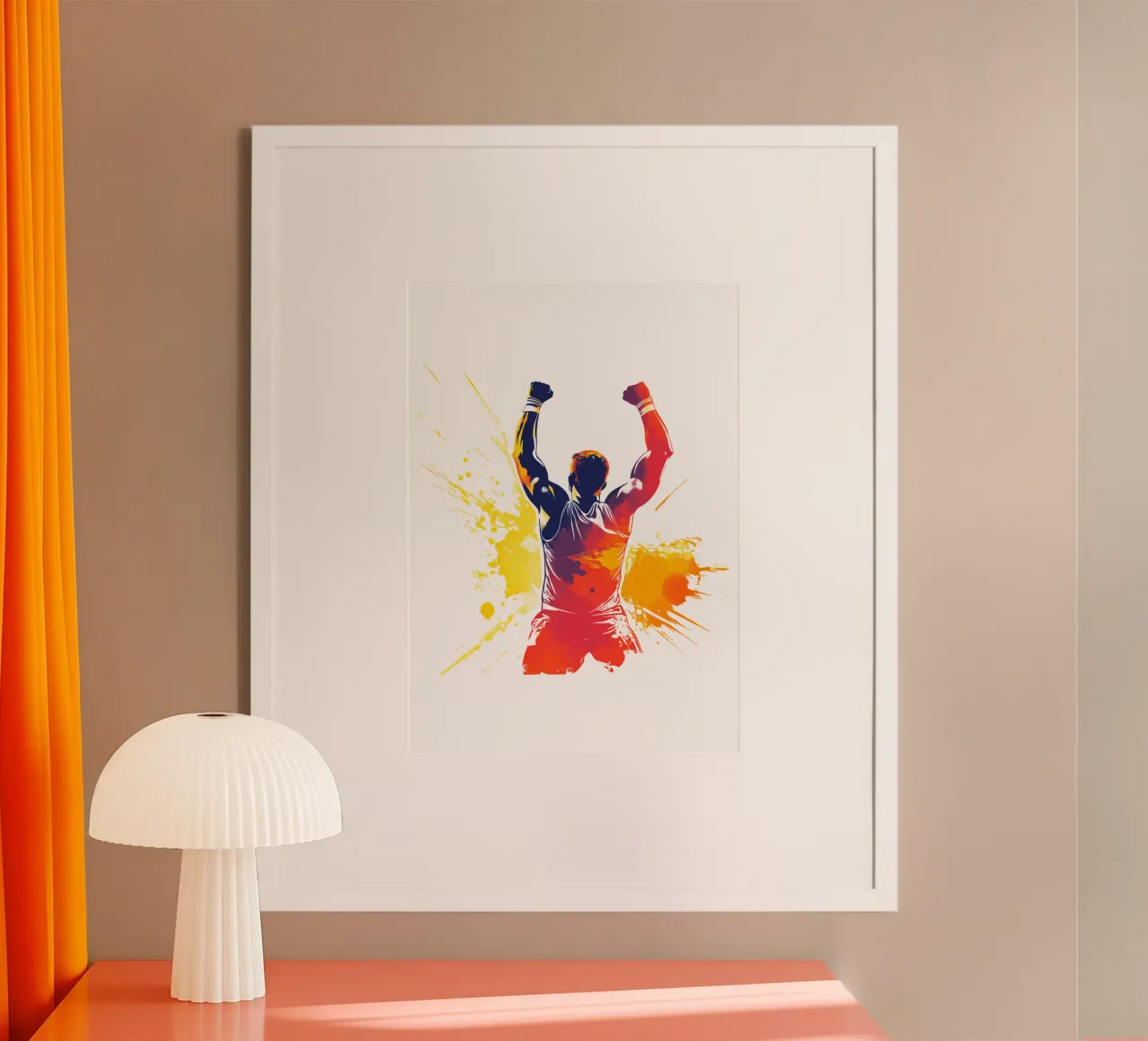 Atleta in posizione di vittoria Trending Now poster con telaio in legno da Urban Life