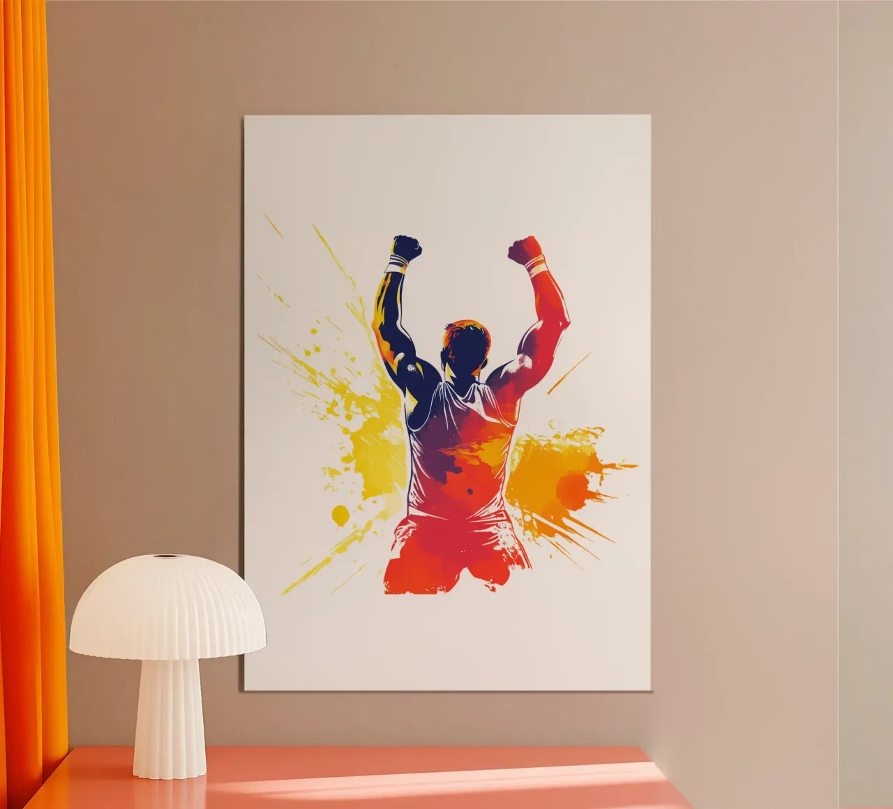 Atleta in posizione di vittoria Trending Now poster con telaio in legno da Urban Life