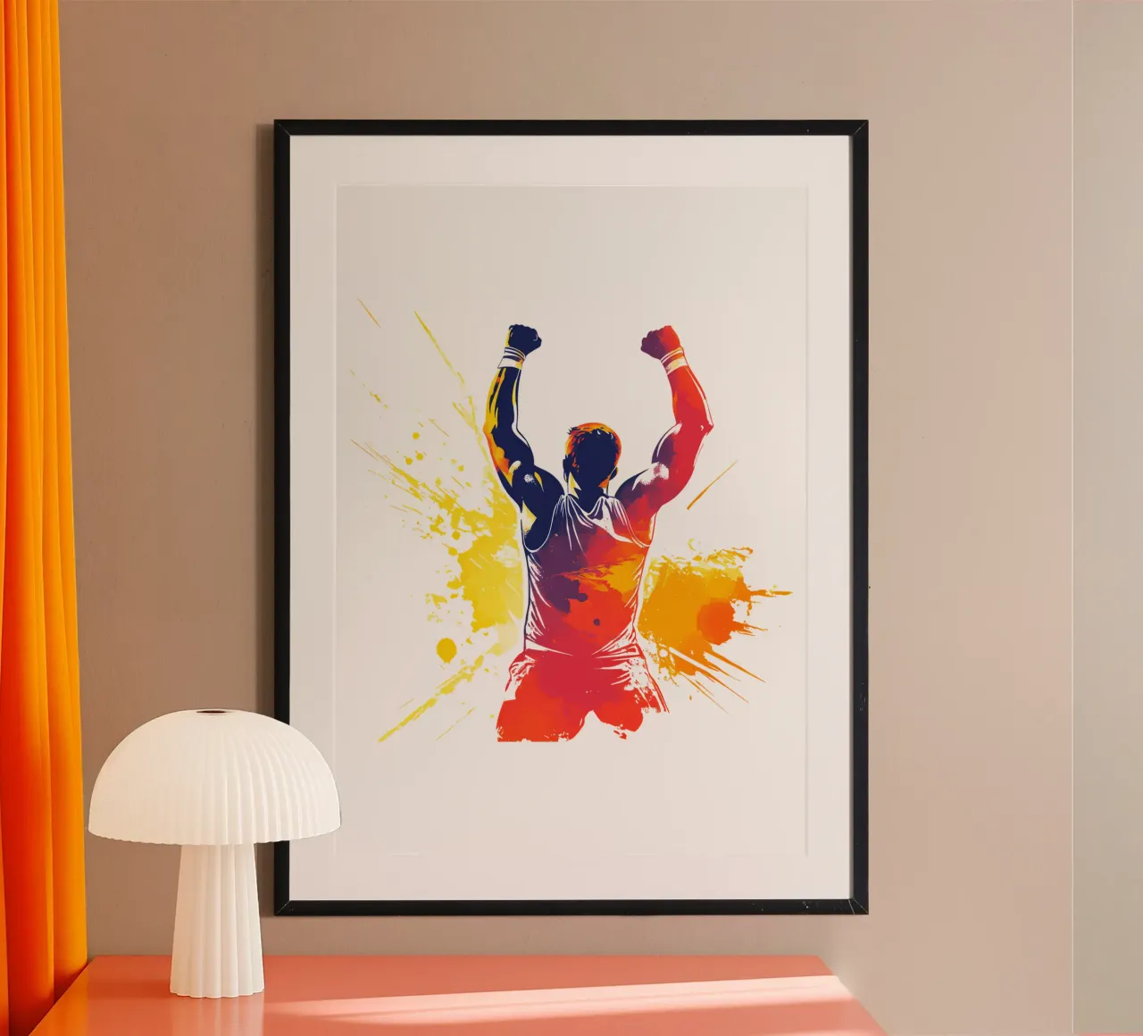 Atleta in posizione di vittoria Trending Now poster con telaio in legno da Urban Life