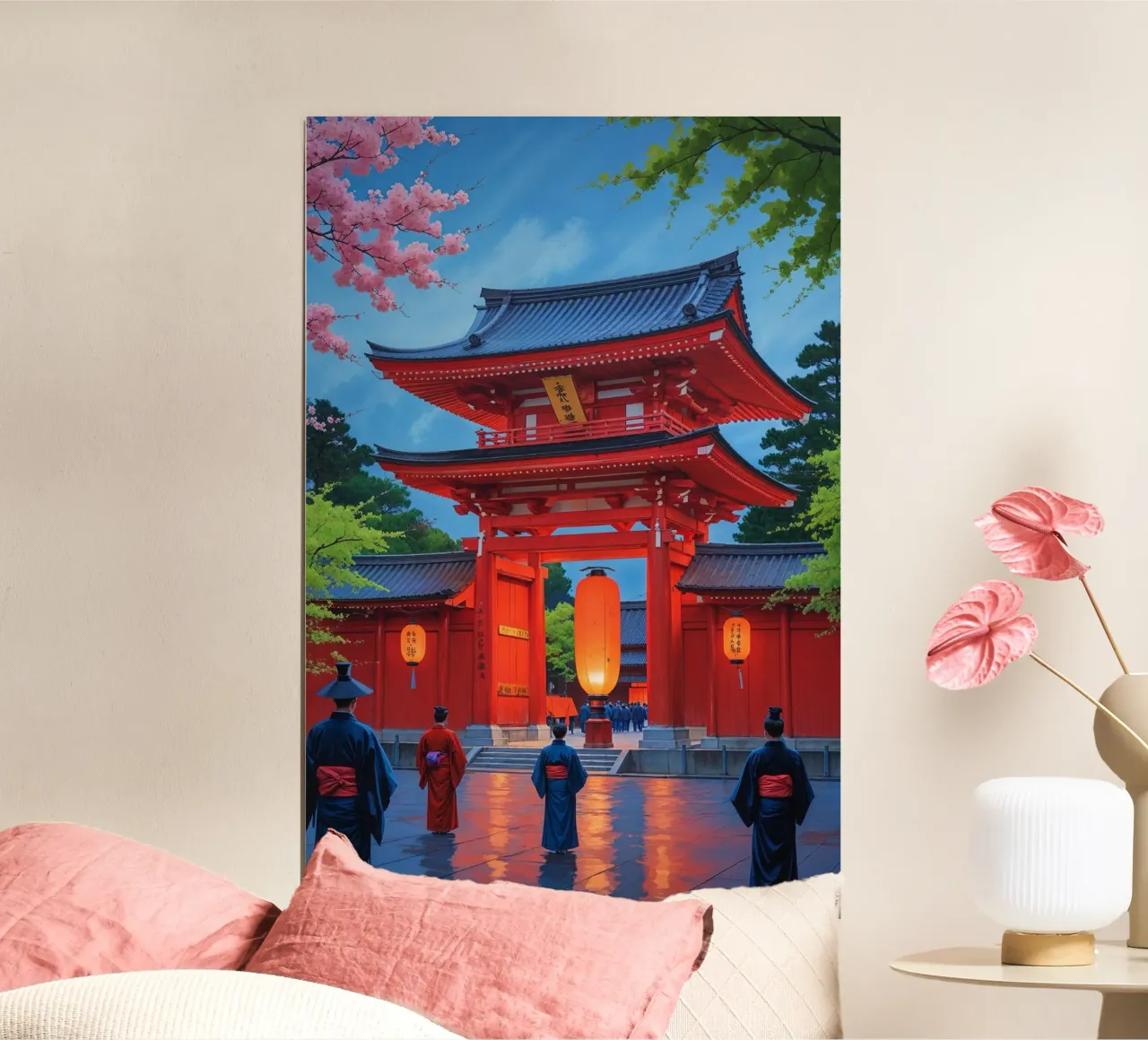 Sensoji Temple in Asakusa during a Traditional Ceremony poster con telaio in legno da AlbertKlee