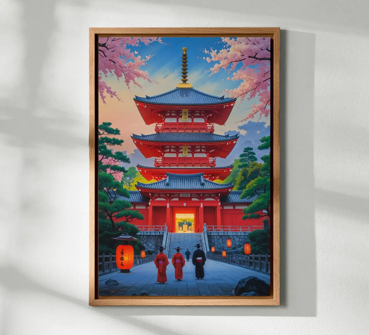 Five-Story Pagoda of Sensoji Temple at Dusk tela con Cornice a cassetta da AlbertKlee