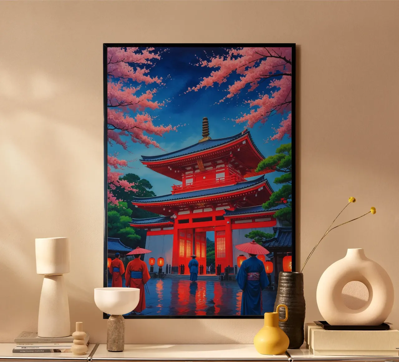 Nighttime Elegance at Sensoji Temple, Asakusa poster con telaio in legno da AlbertKlee