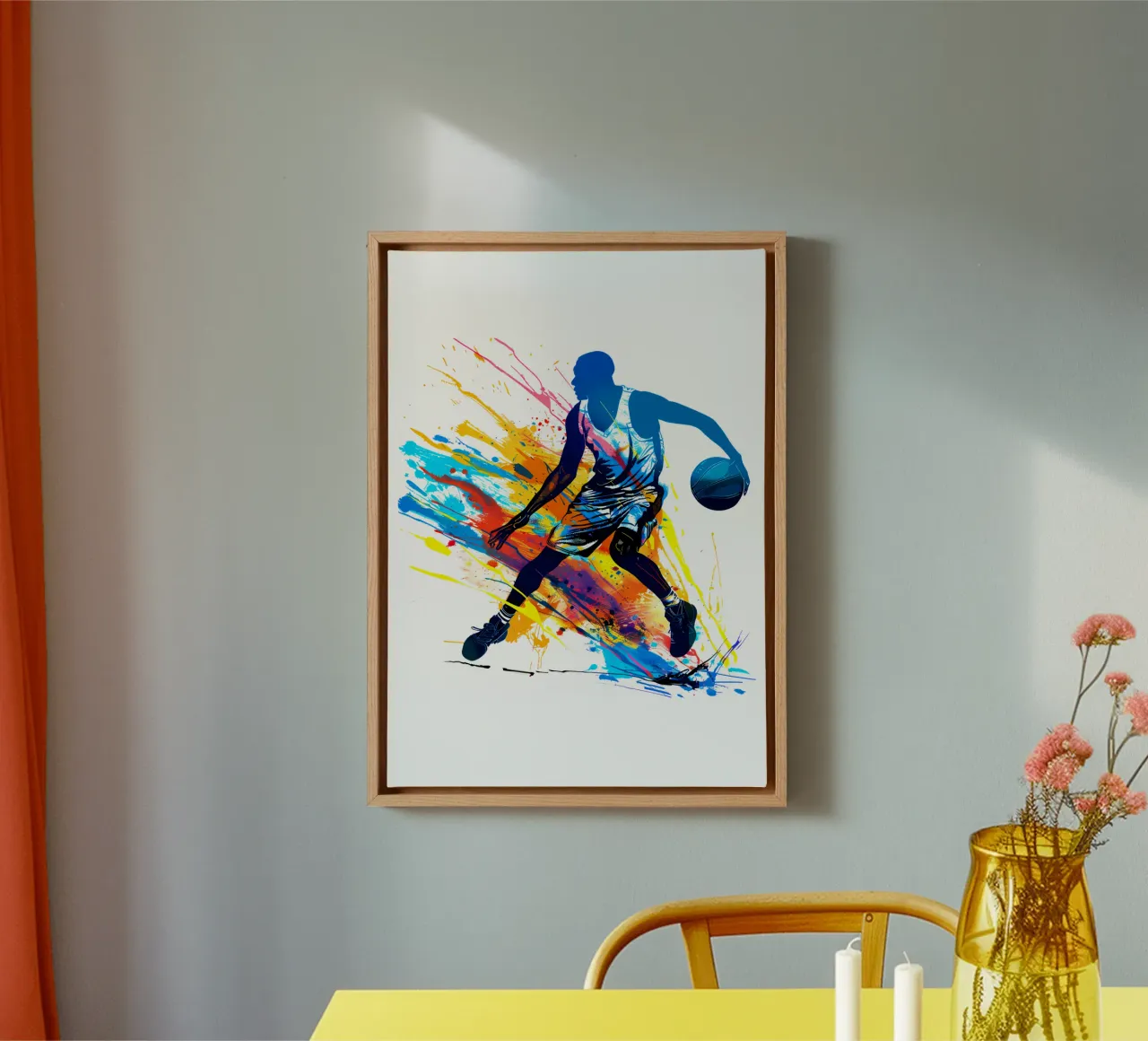 Illustrazione di un giocatore di basket di tendenza tela con Cornice a cassetta da Urban Life
