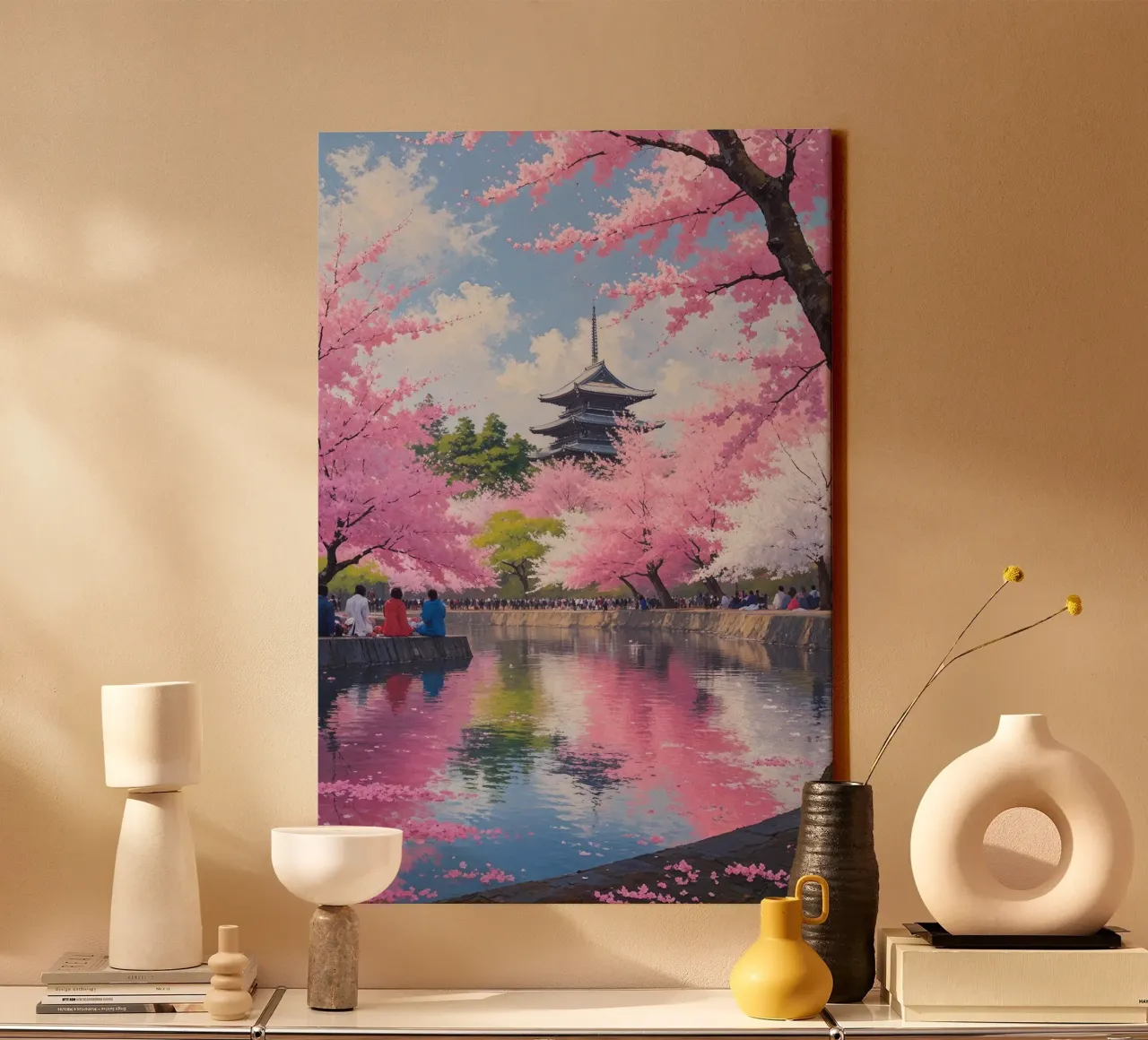 Blossoms and Pagoda by the Lake tela con Cornice a cassetta da AlbertKlee