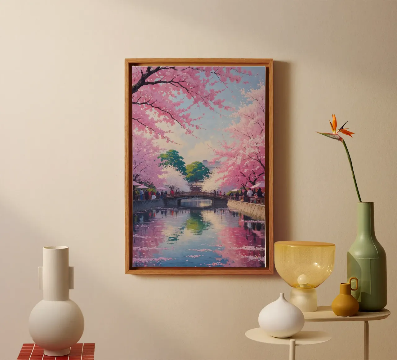 Sakura Dreams Along the River tela con Cornice a cassetta da AlbertKlee