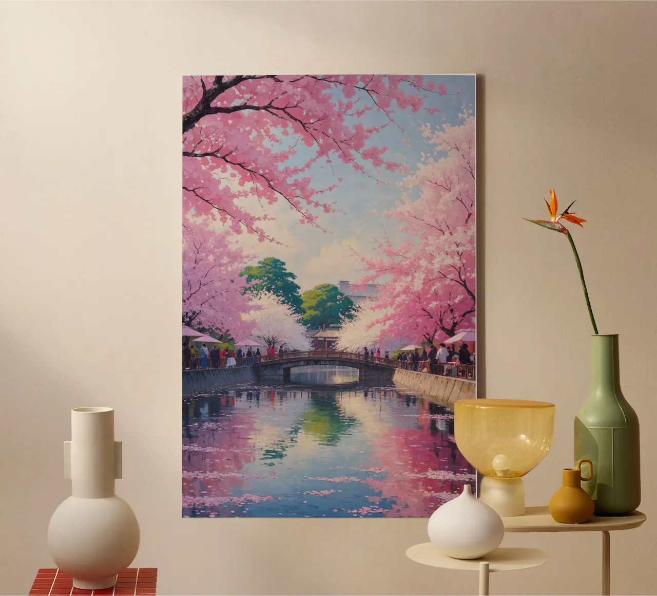 Sakura Dreams Along the River tela con Cornice a cassetta da AlbertKlee