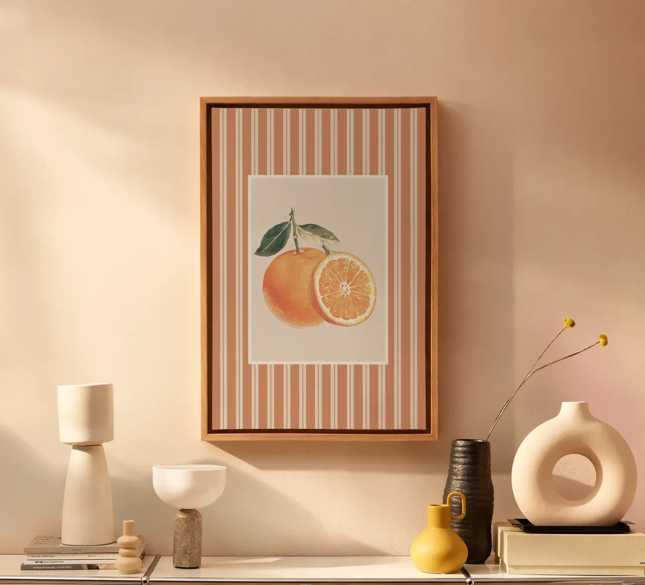 Illustrazione di frutta arancione tela con Cornice a cassetta da Melloi Art Print
