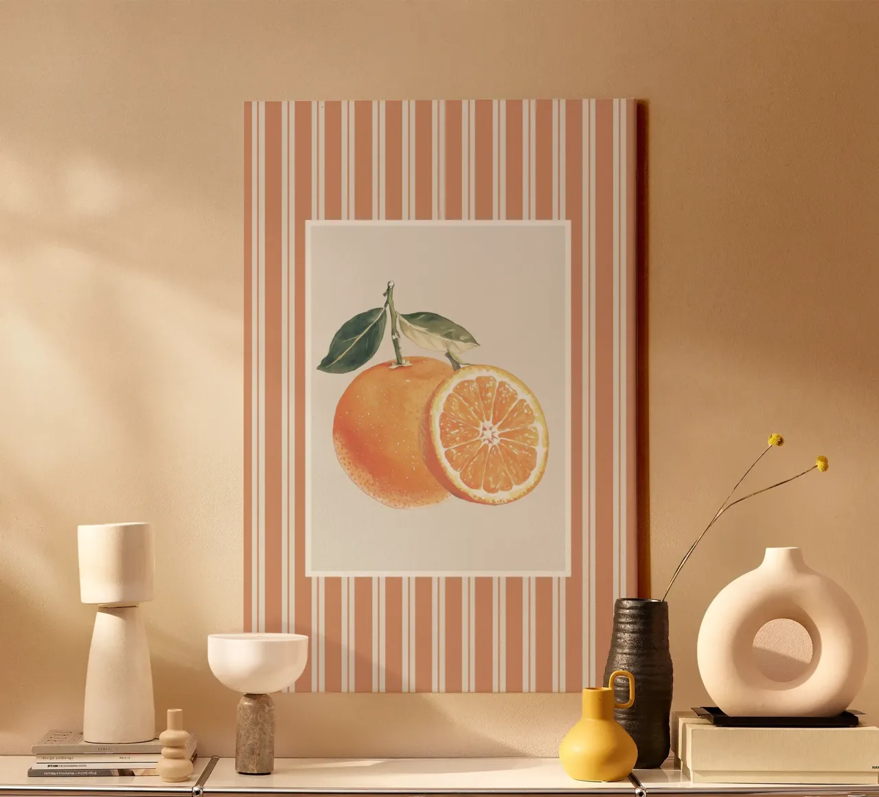 Illustrazione di frutta arancione tela con Cornice a cassetta da Melloi Art Print