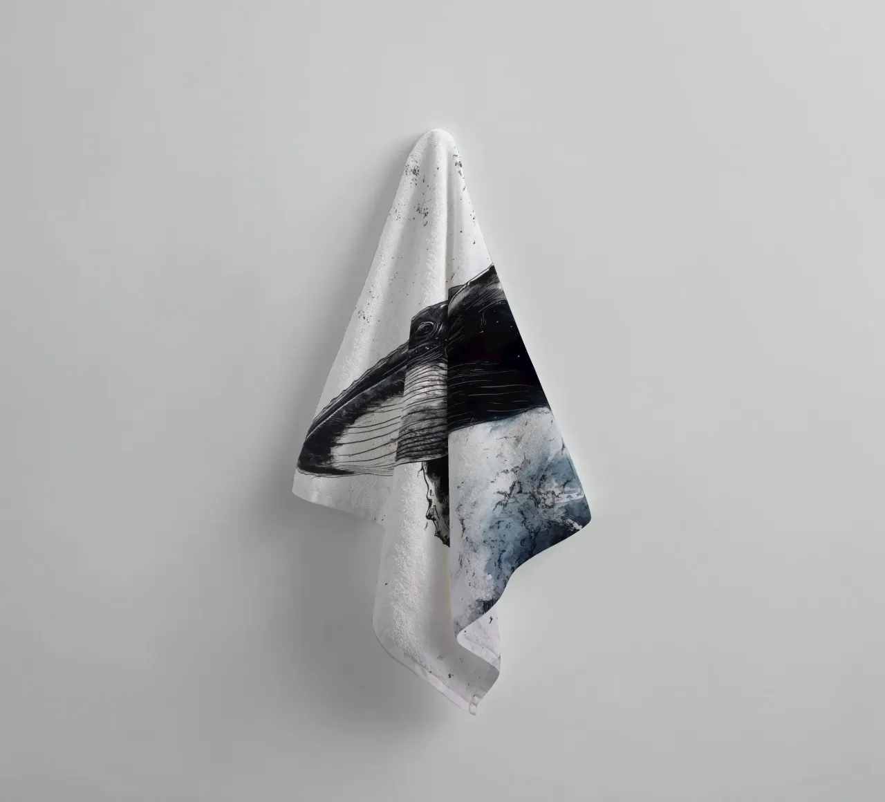 Black whale sea life towel by Justyna Jaszke JBJart