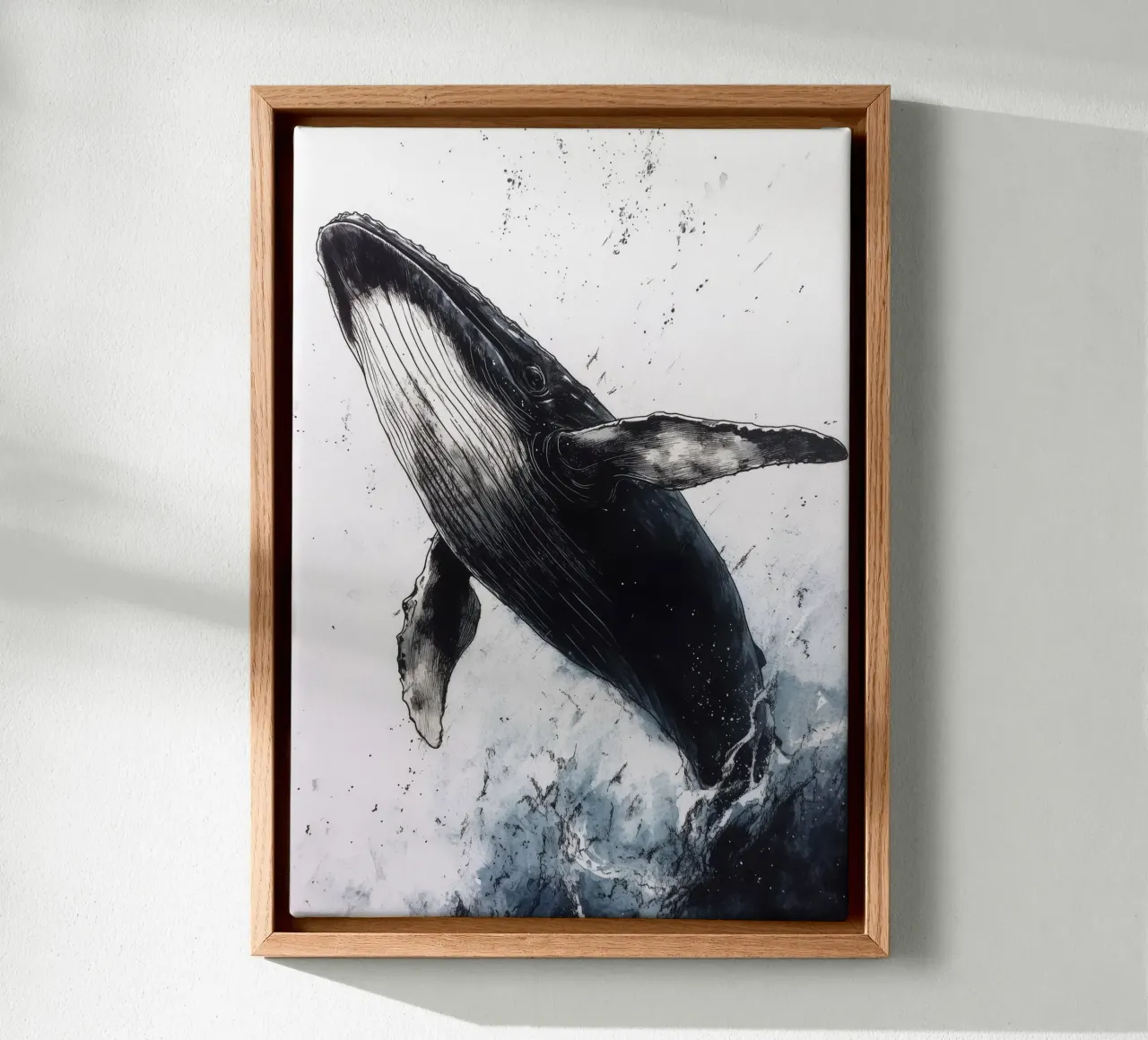 Zwarte walvis zeeleven canvas met Baklijst van Justyna Jaszke JBJart