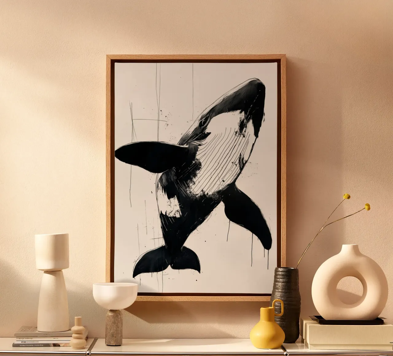 Black and white whale canvas by Justyna Jaszke JBJart