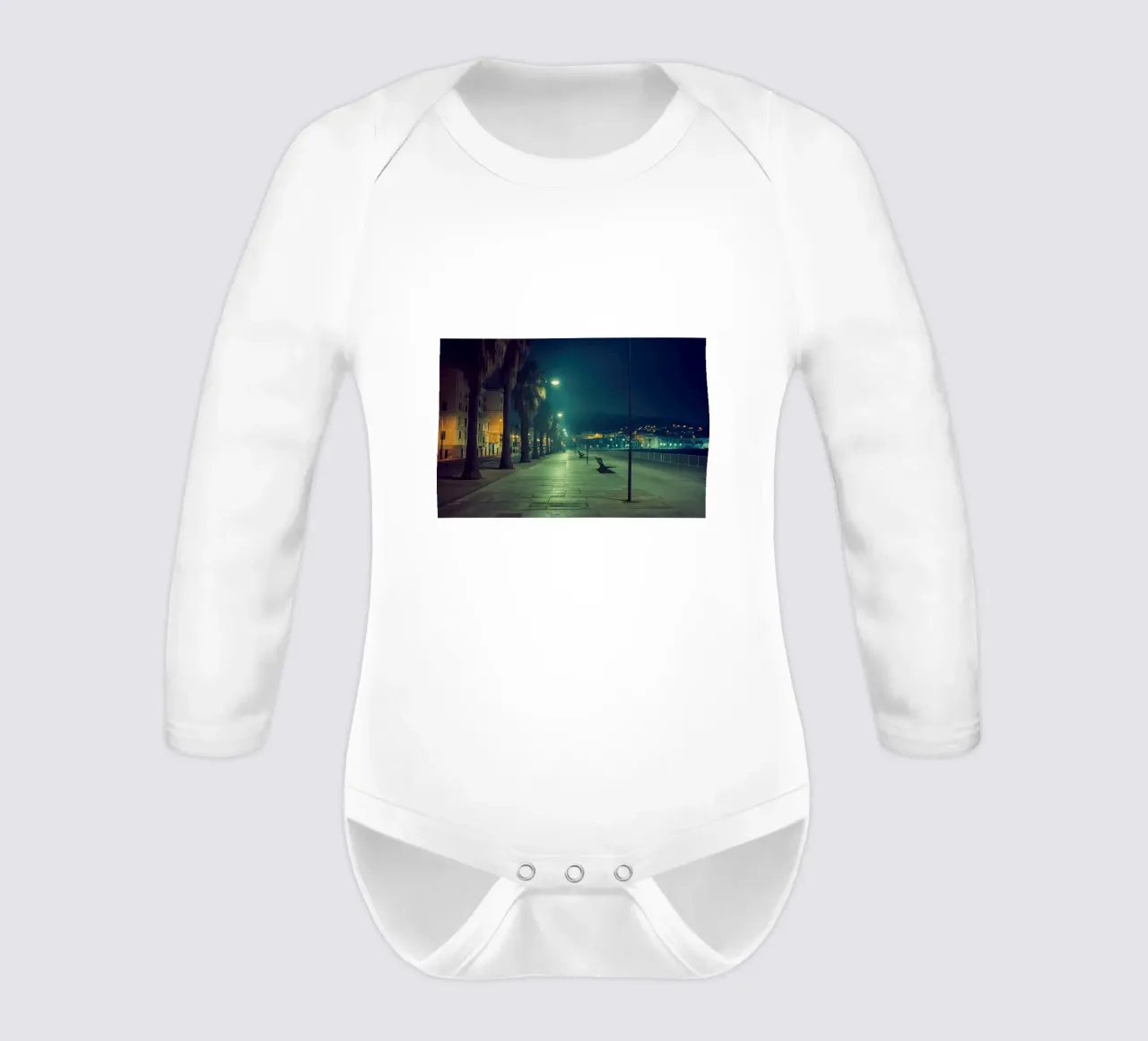 Ajaccio by Night – Promenade sous les palmiers long-sleeve baby romper by By Night