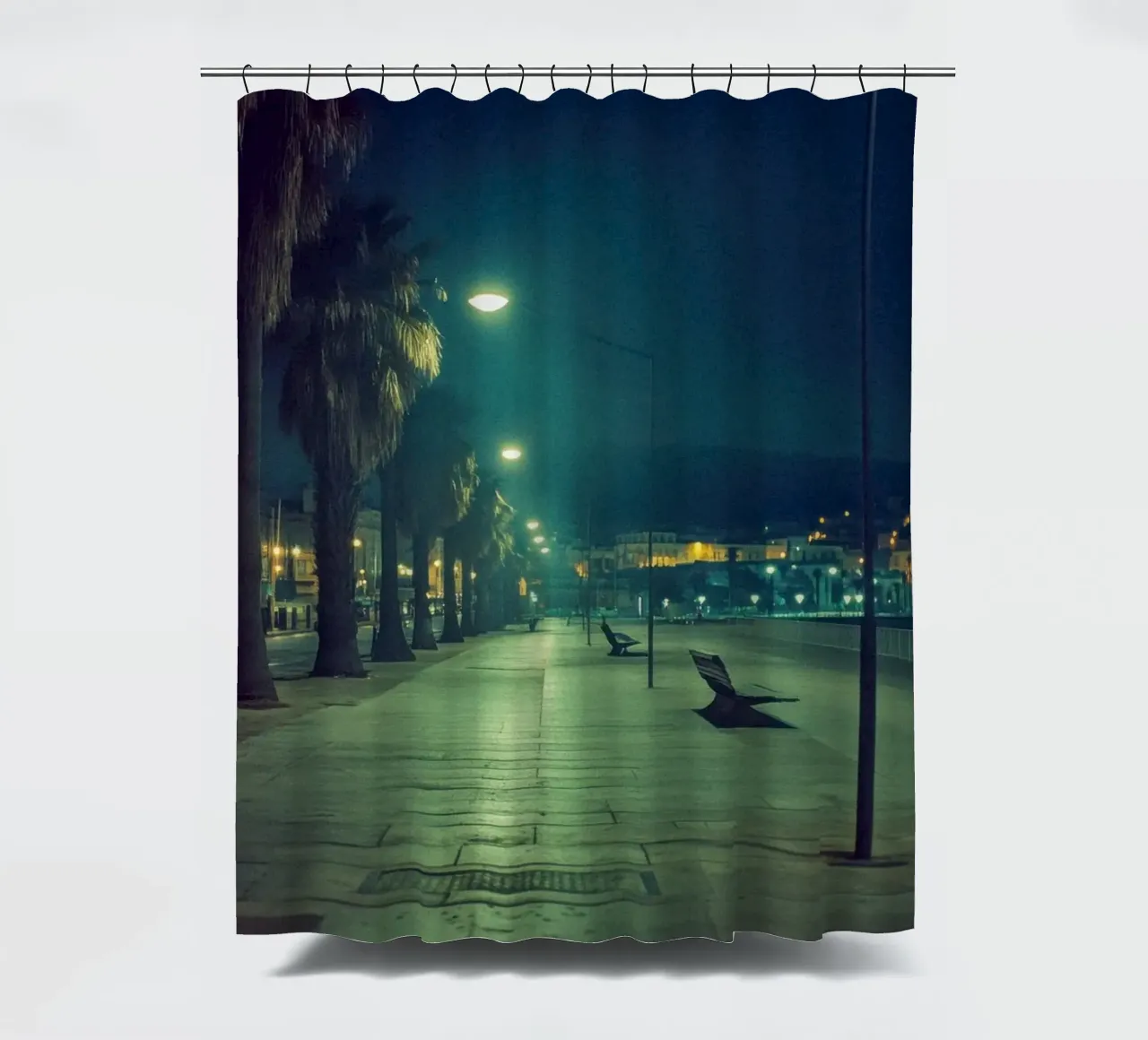 Ajaccio di notte - Promenade sous les palmiers tenda da doccia da By Night