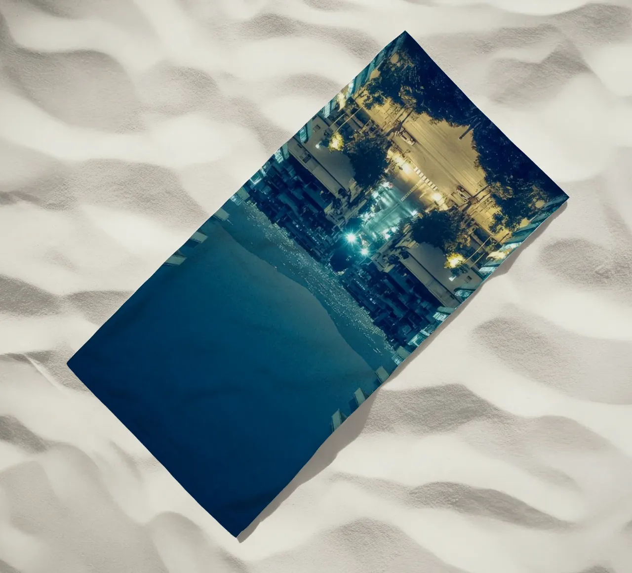 Modern Athens, an enlightened urban dream beach towel by By Night