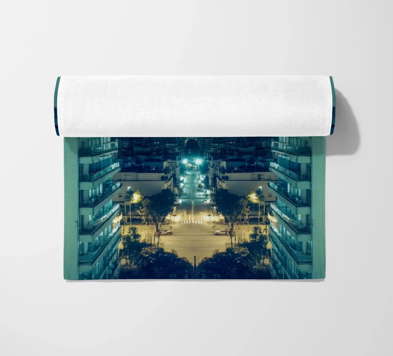 Modern Athens, an enlightened urban dream beach towel by By Night