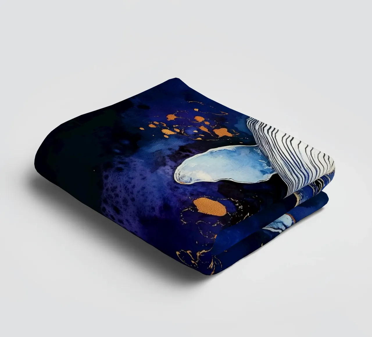 Blue and gold whale art towel by Justyna Jaszke JBJart