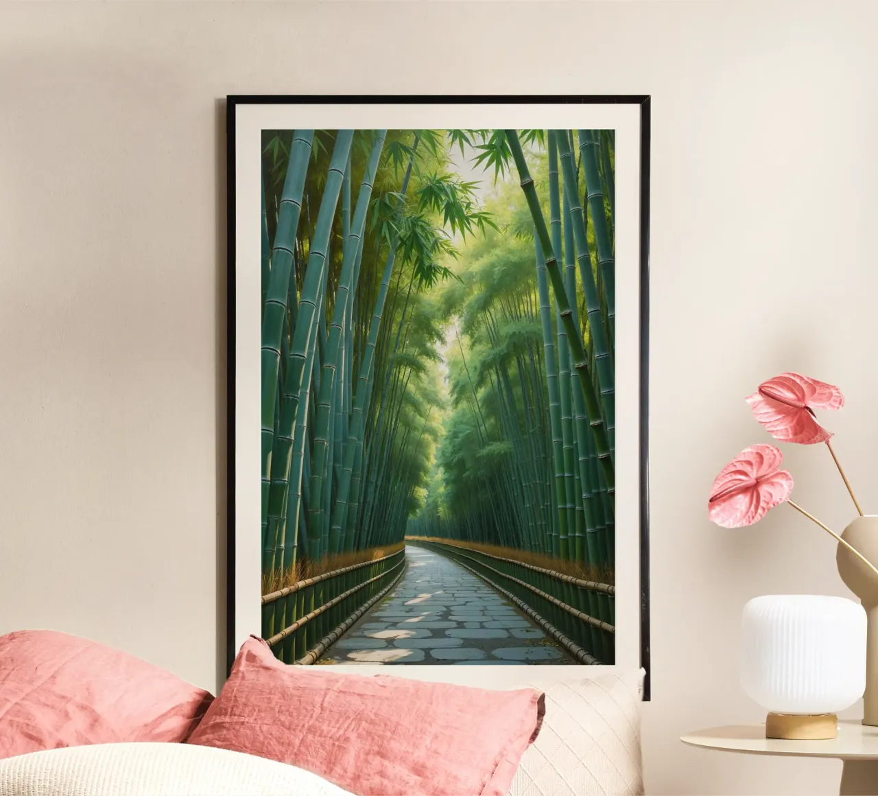 Pathway Through the Bamboo Wonderland poster con telaio in alluminio da AlbertKlee