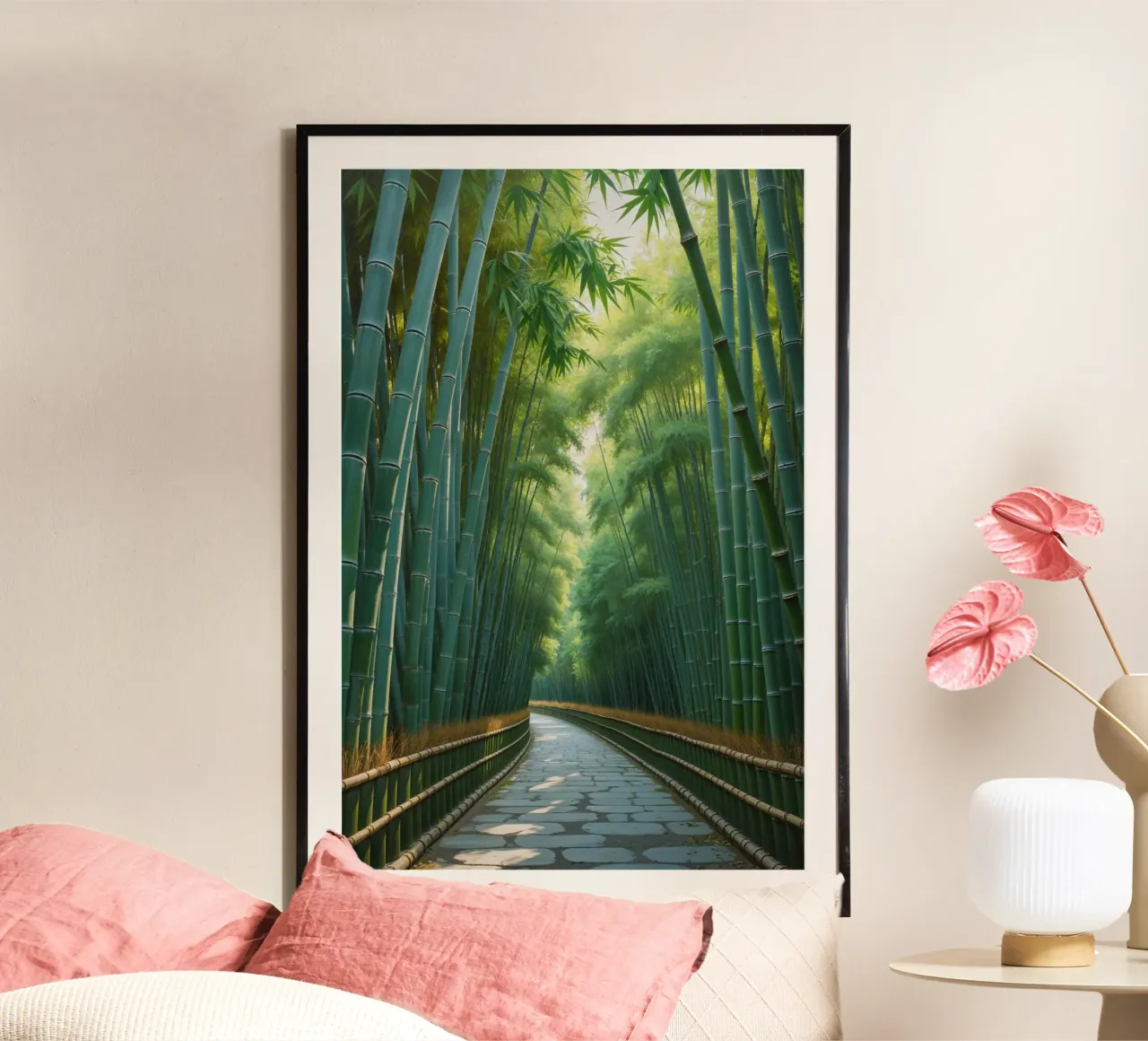 Pathway Through the Bamboo Wonderland poster con telaio in alluminio da AlbertKlee