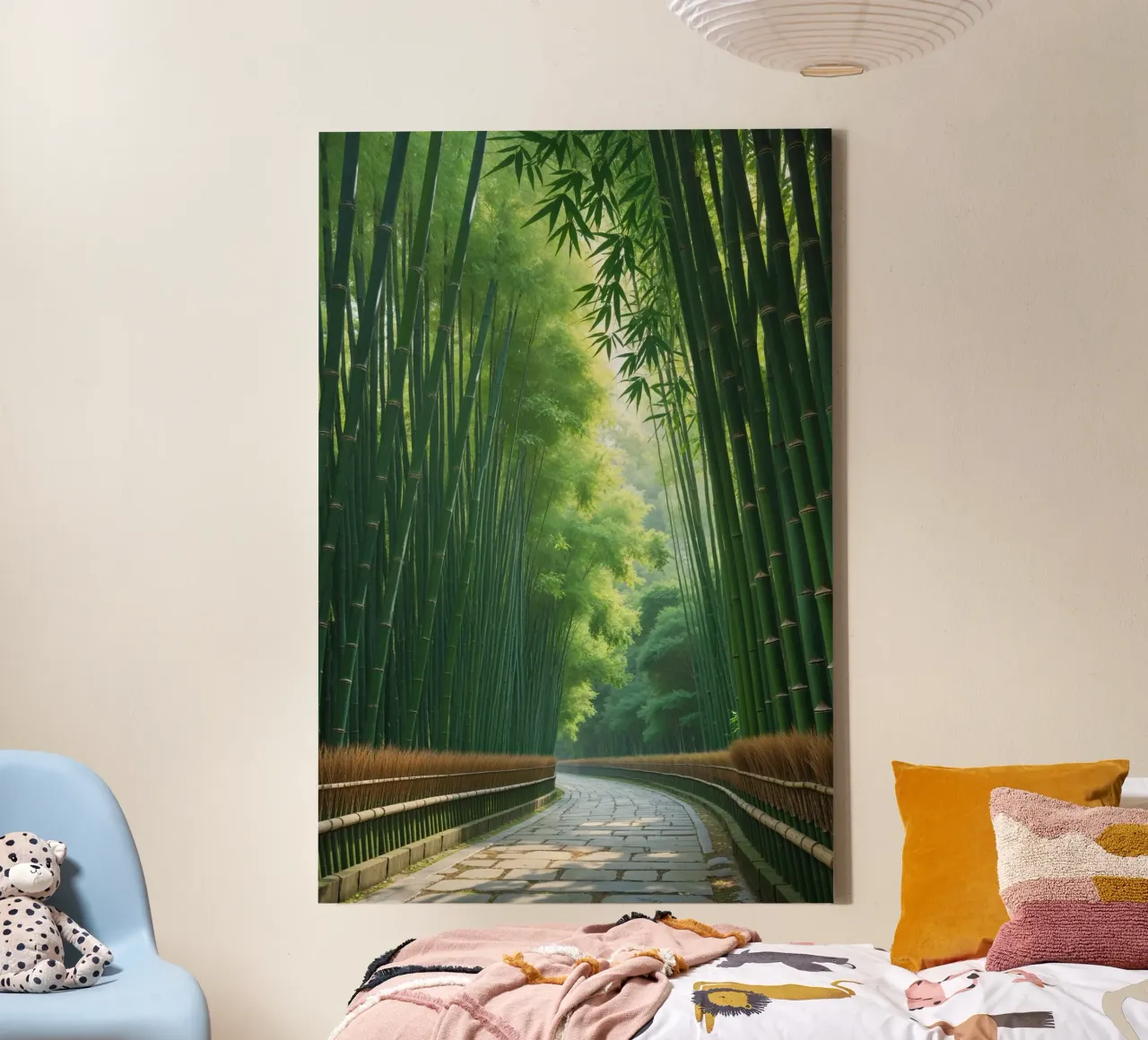 Sunlit Passage Through Arashiyama Bamboo Grove tela con Cornice a cassetta da AlbertKlee