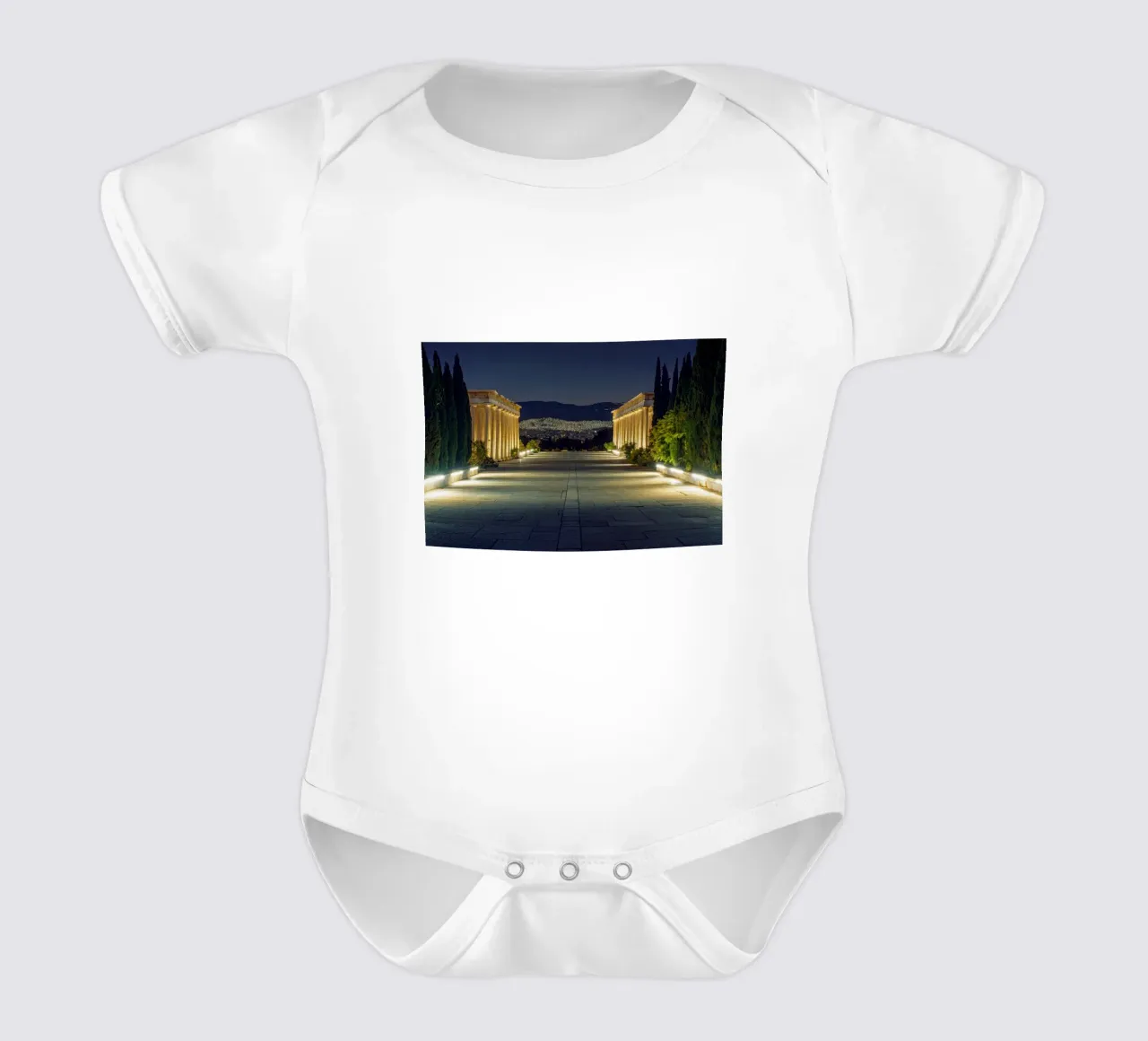 Prospettiva d'oro: Atene vista da un antico tempio body neonato maniche corte da By Night