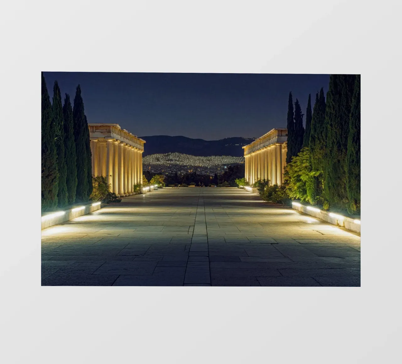 Golden perspective: Athens seen from an ancient temple photo wallpaper by By Night