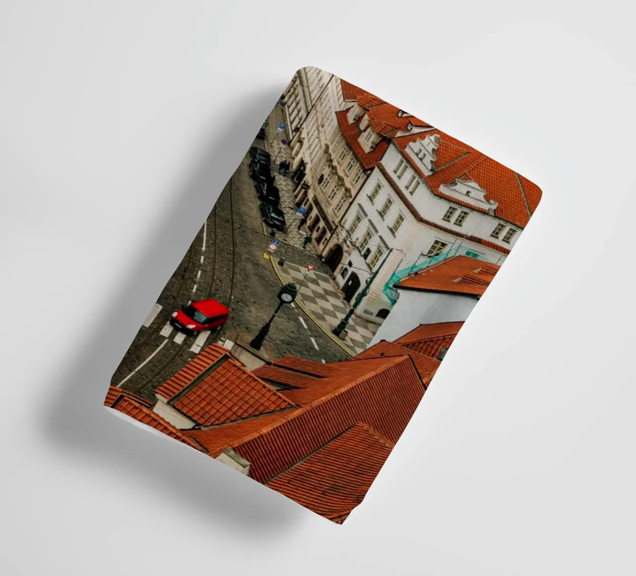 Red roofs in Prague - Dark clouds over the city towel by Bold and Retro