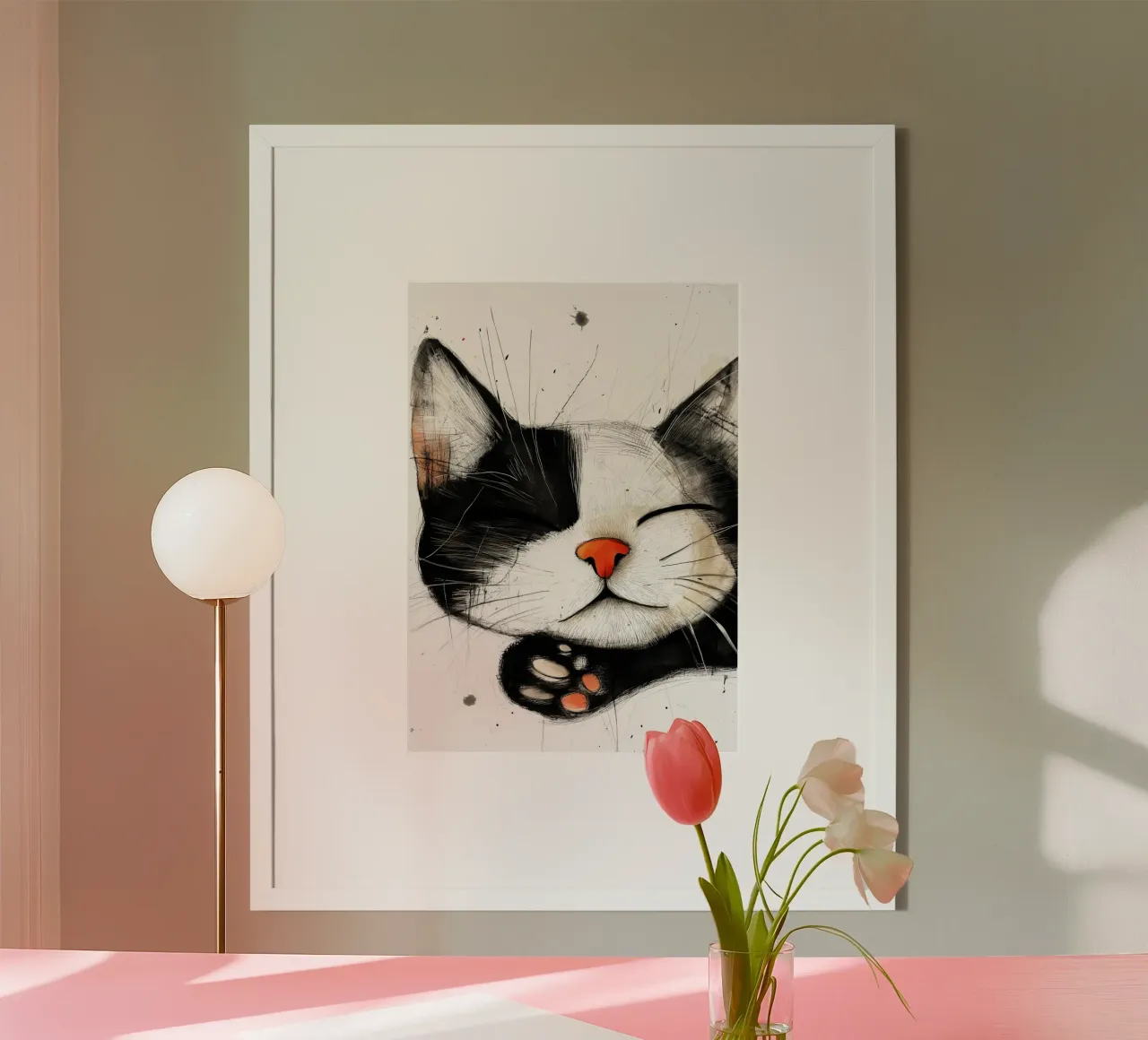 Gatto addormentato arte animale poster con telaio in plastica da Justyna Jaszke JBJart
