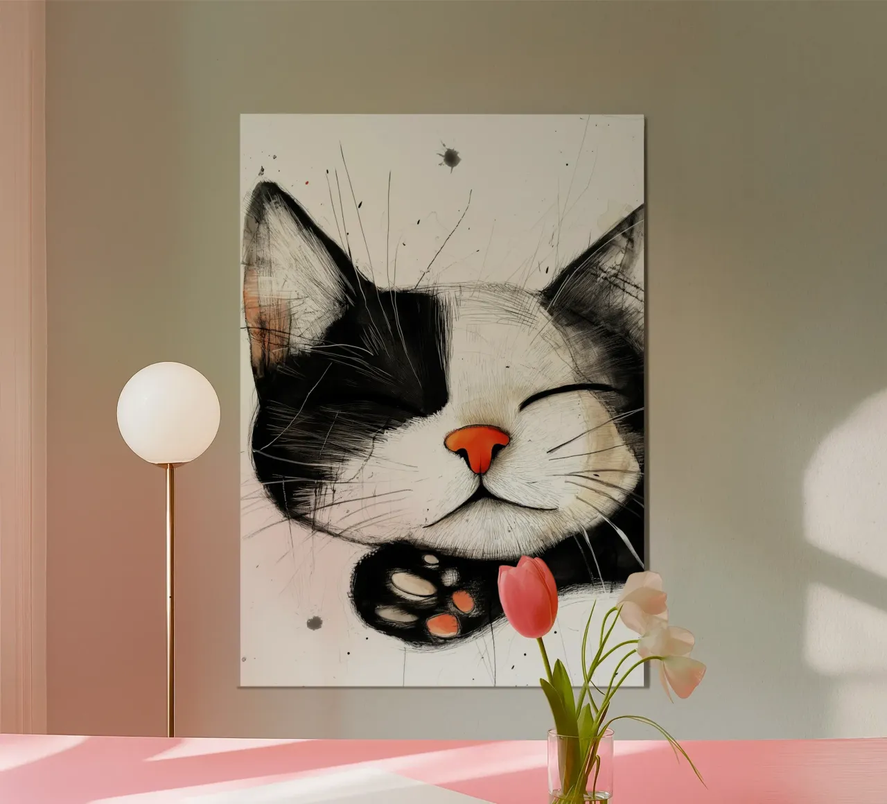 Gatto addormentato arte animale poster con telaio in plastica da Justyna Jaszke JBJart