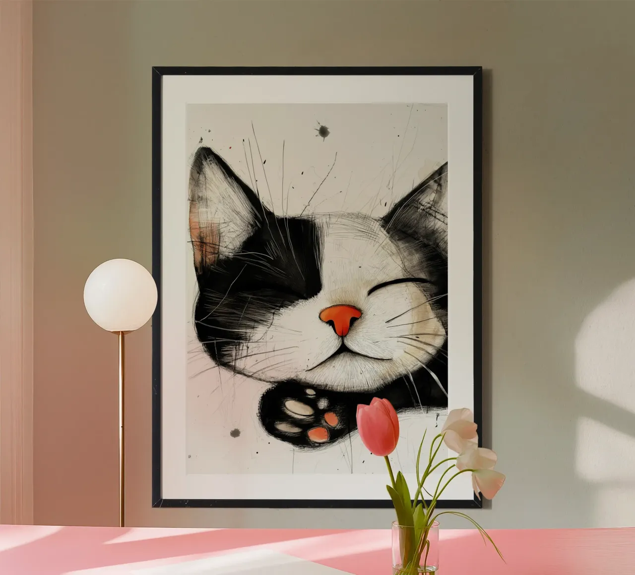 Gatto addormentato arte animale poster con telaio in plastica da Justyna Jaszke JBJart