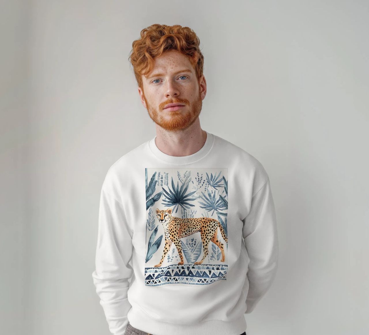 Boho Cheetah Abstract Print, Blauer Wandkunstdruck Sweatshirt von Boheme