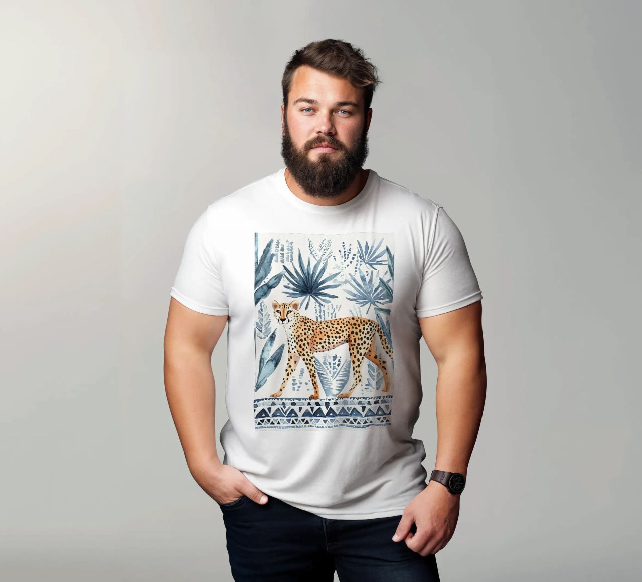 Boho Cheetah Abstract Print, Blauer Wandkunstdruck T-Shirt von Boheme