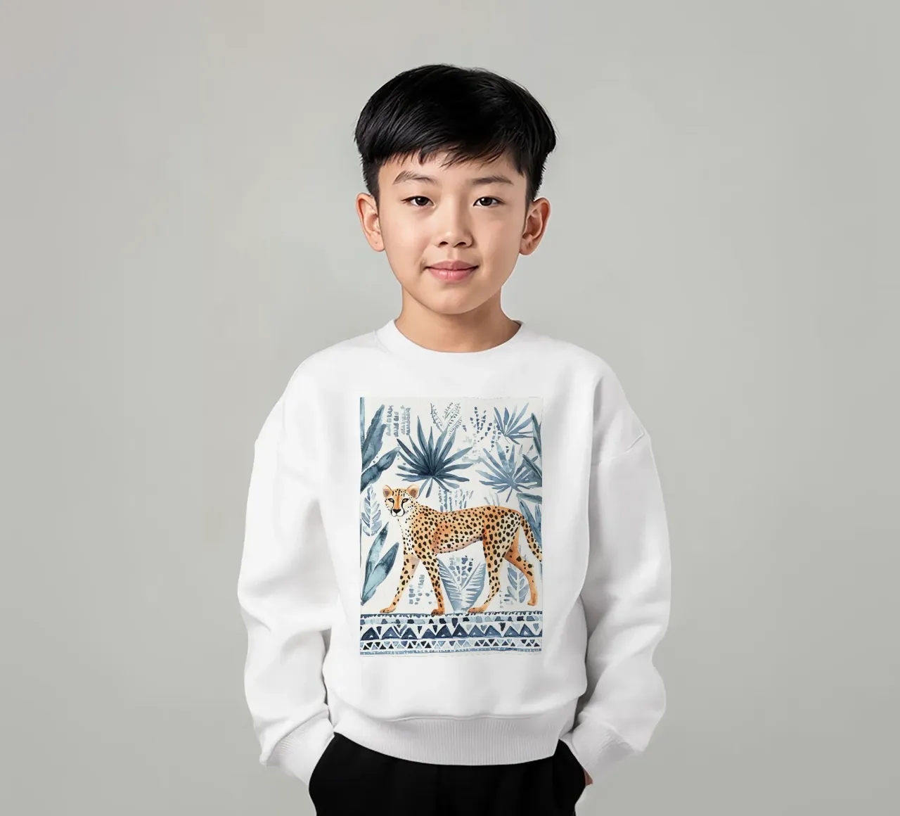 Stampa astratta ghepardo Boho, stampa artistica da parete blu felpa bambino da Boheme