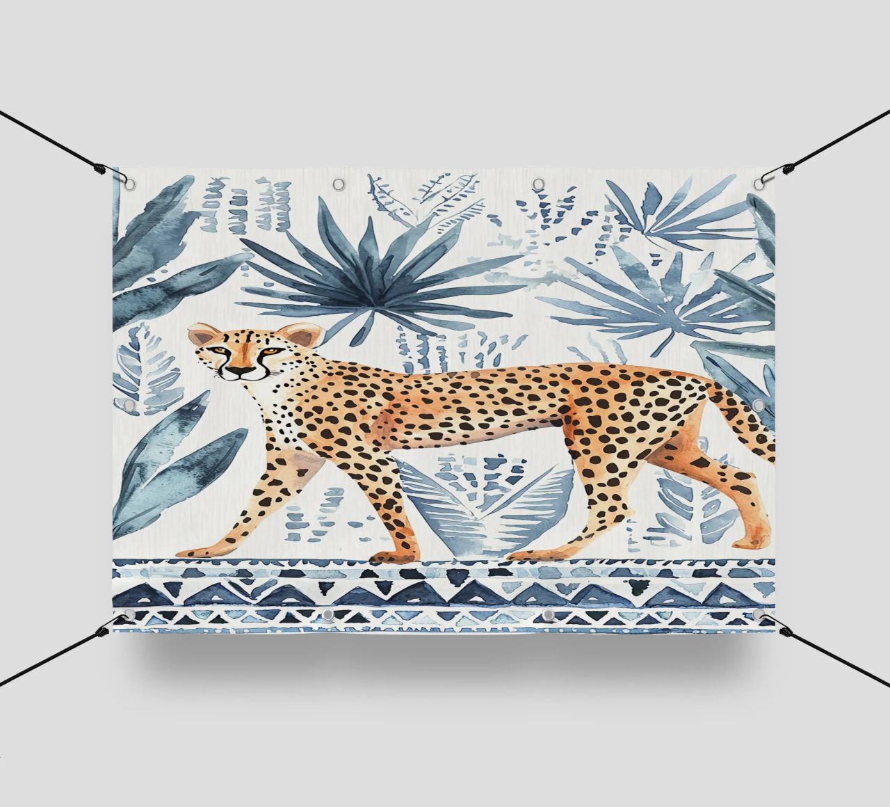 Boho Cheetah Abstract Print, Blauer Wandkunstdruck PVC Plane von Boheme