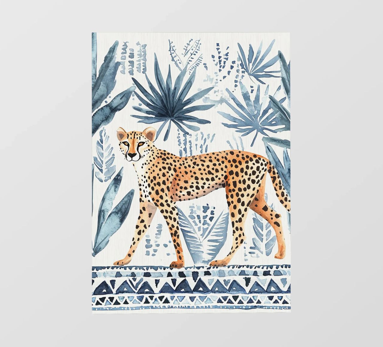 Boho Cheetah Abstract Print, Blauer Wandkunstdruck PVC Plane von Boheme