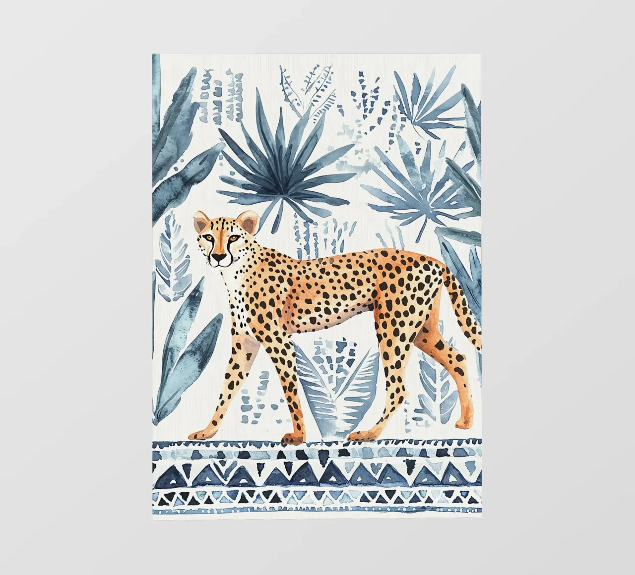 Stampa astratta ghepardo Boho, stampa artistica da parete blu telo in pvc da Boheme
