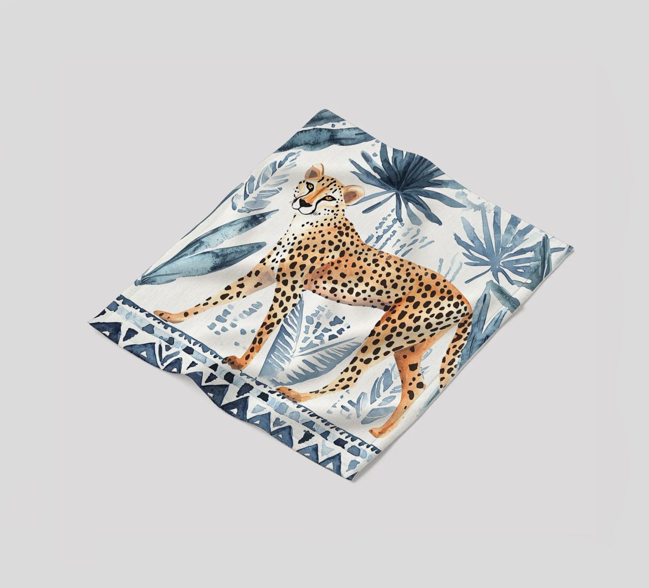 Boho Cheetah Abstract Print, Blauer Wandkunstdruck Fleecedecke von Boheme