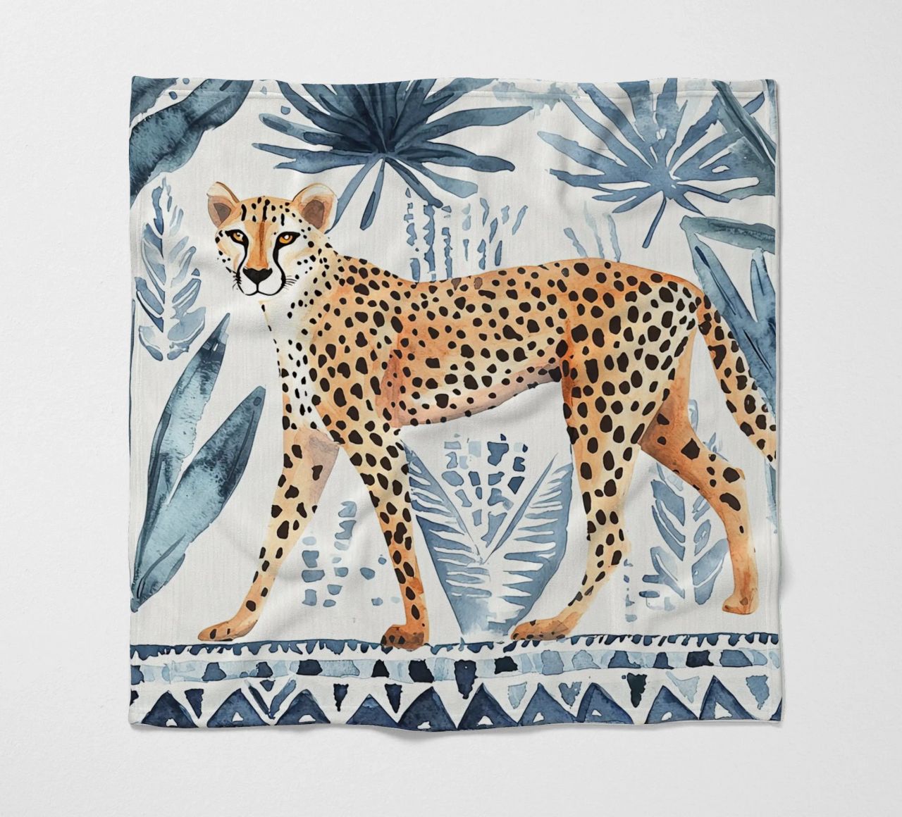 Boho Cheetah Abstract Print, Blauer Wandkunstdruck Fleecedecke von Boheme