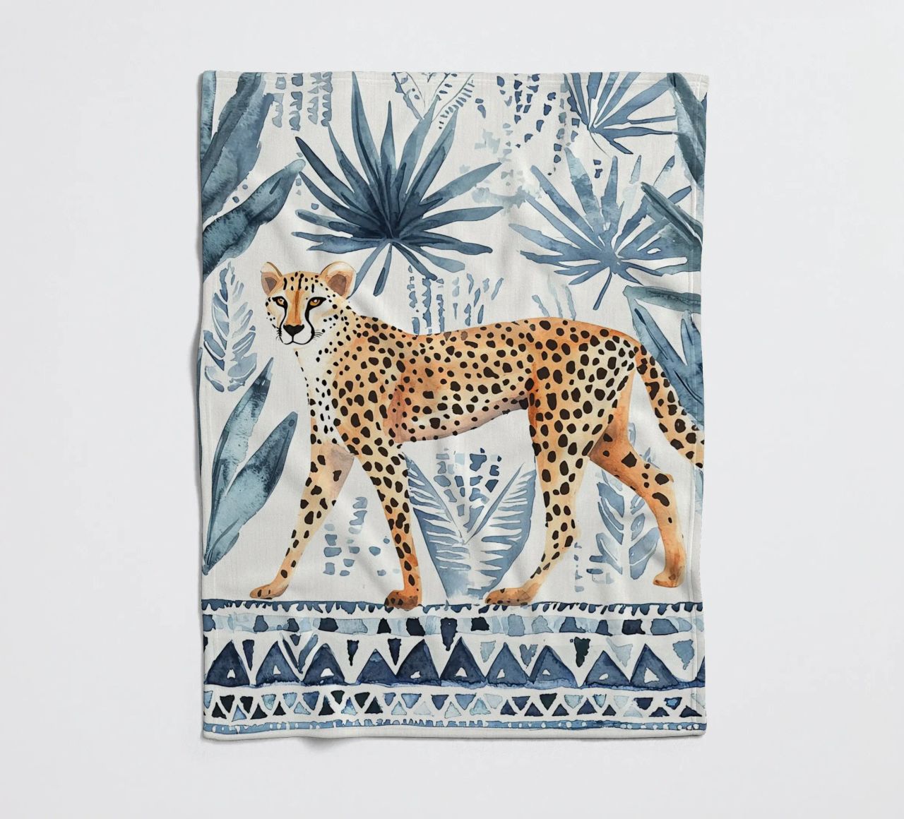 Boho Cheetah Abstract Print, Blauer Wandkunstdruck Fleecedecke von Boheme